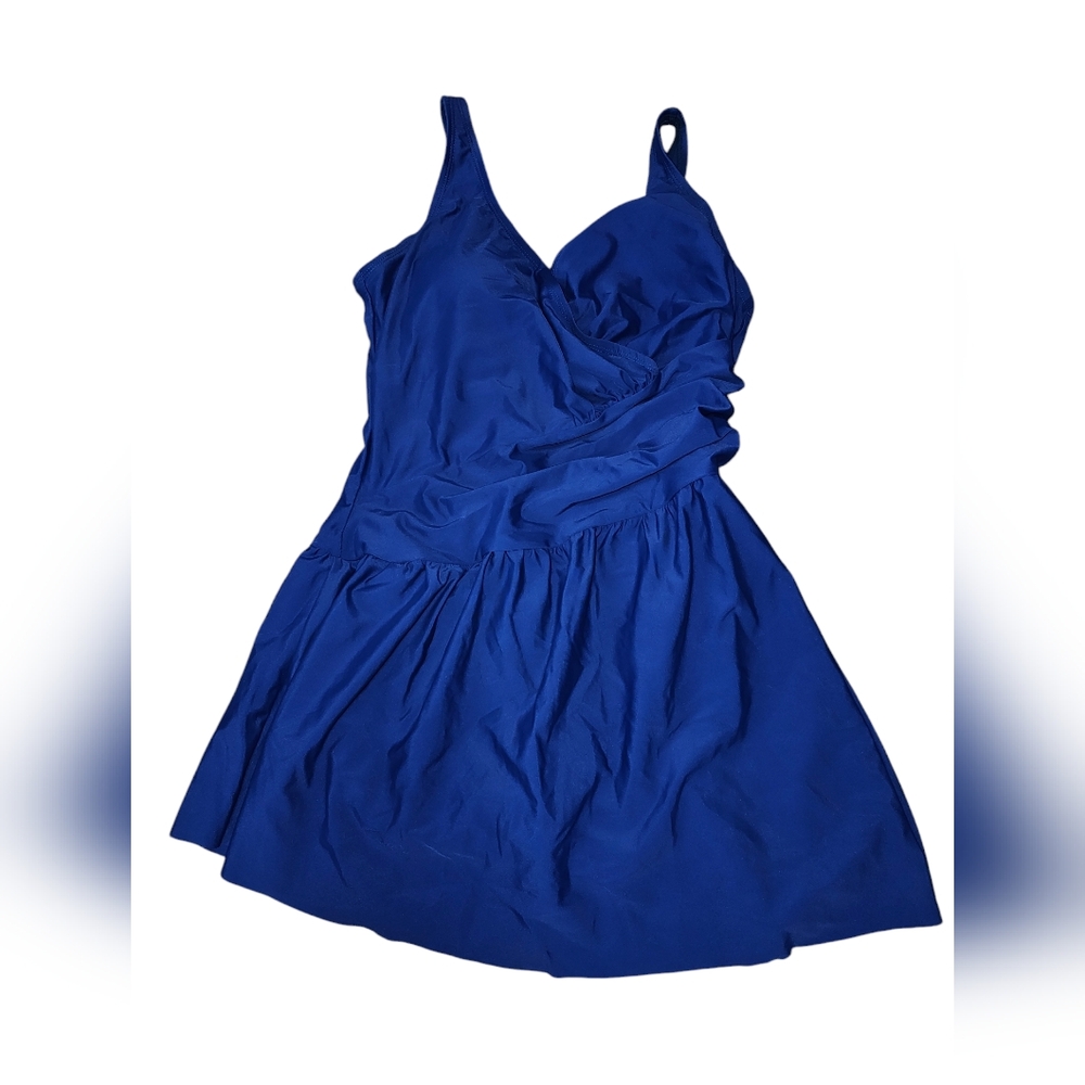 Love My Curves Women's Solid Blue One Piece Swimsuit Skirted 12 Style 420-12 NWT